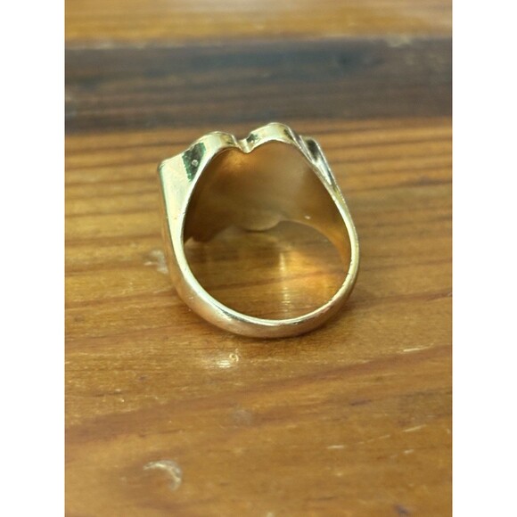 Vintage Gold Tone Black Onyx Heart Shape Size 7 Ring Statement Valentine - Picture 3 of 10